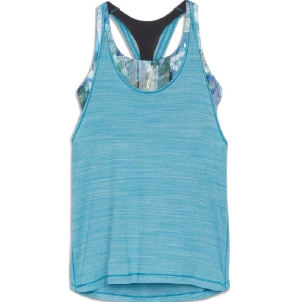 Lululemon heathered teal twist and toil strappy tank w/ built‎ in sports bra 12